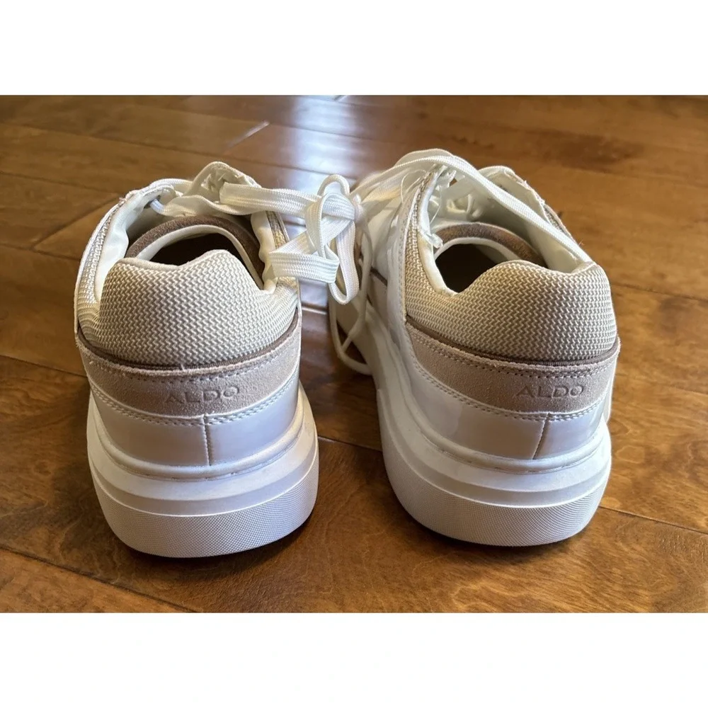 ALDO Men's Low Top Lace Sneakers White Beige Colorblock Sz 10.5 Euro 43.5 Casual